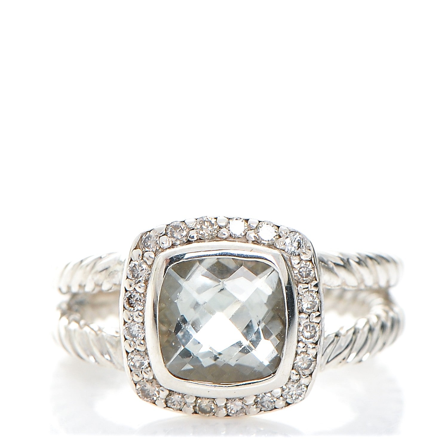 David Yurman Sterling Silver Diamond Prasiolite 7mm Petite Albion Ring 50 5.25 1 of 4