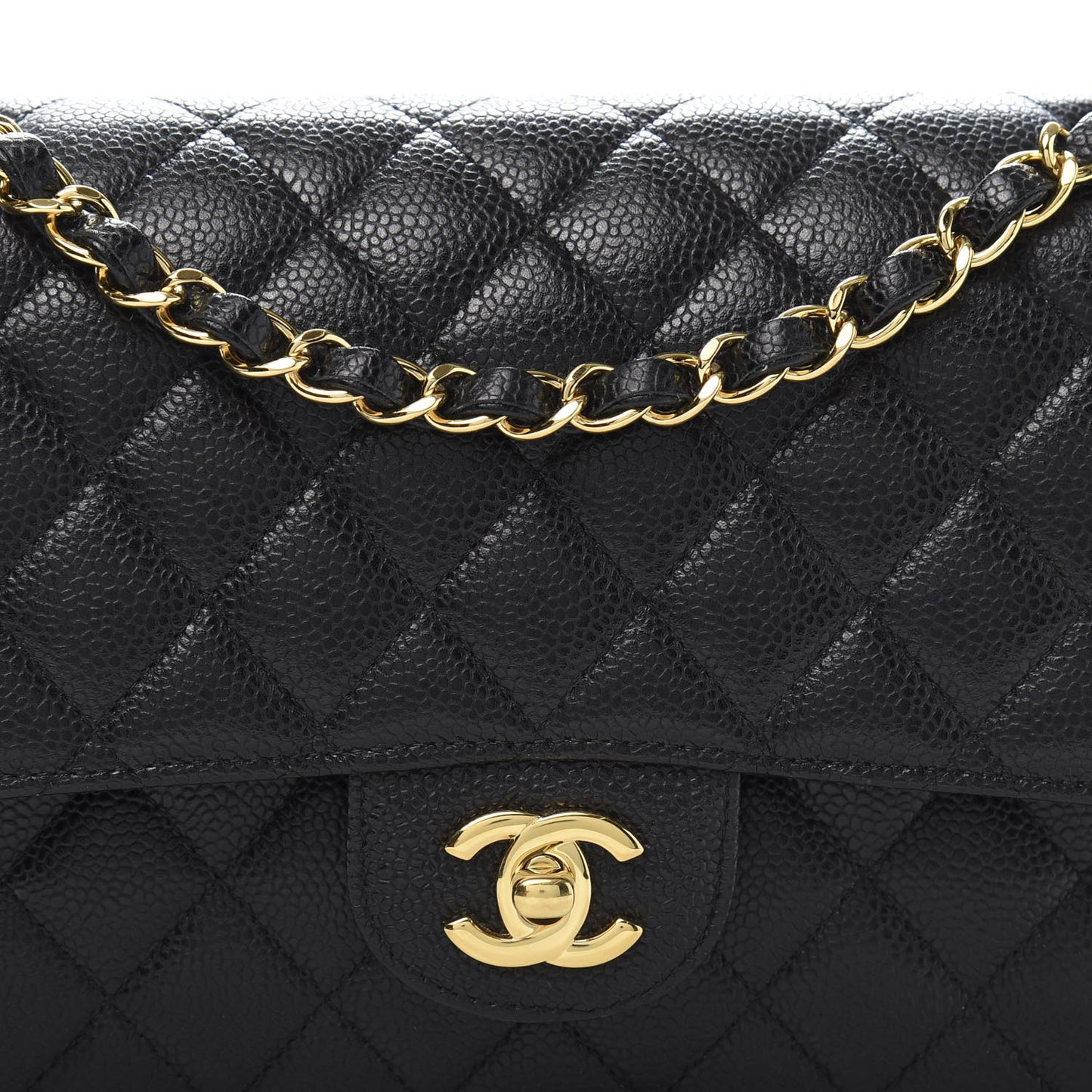 Caviar Quilted Medium Double Flap Black
