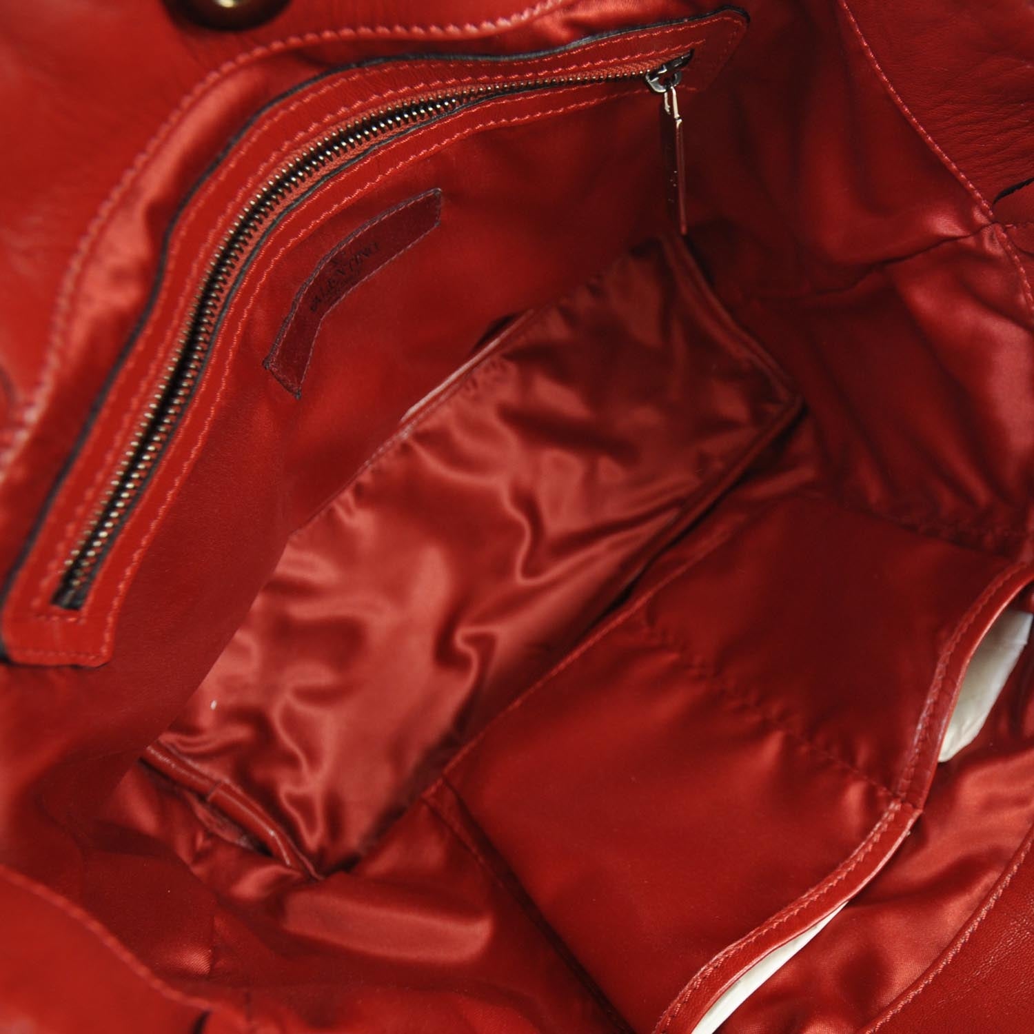 Valentino Garavani Leather Pleated Rosette Tote Red 6 of 9