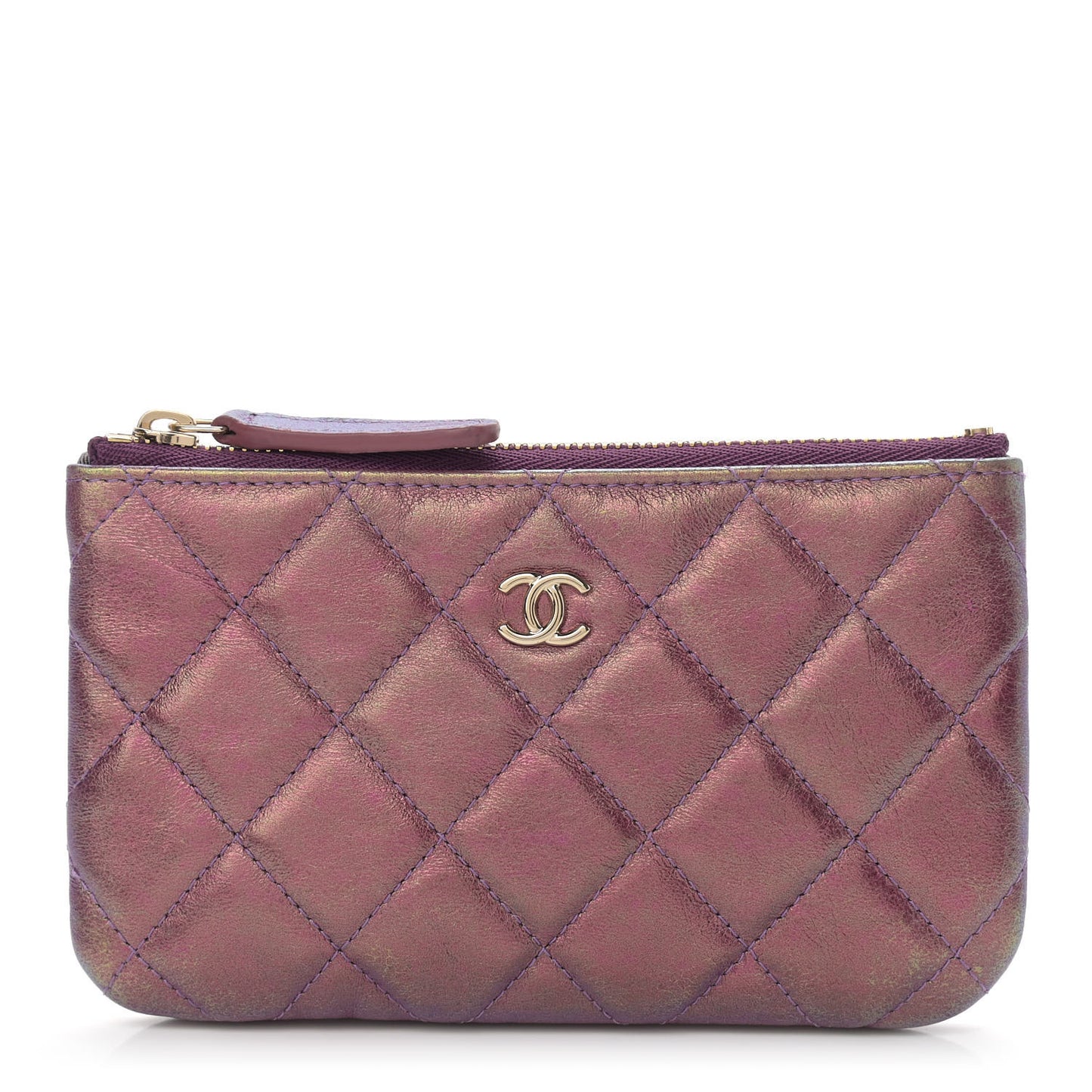 Iridescent Lambskin Quilted Small Cosmetic Case Purple
