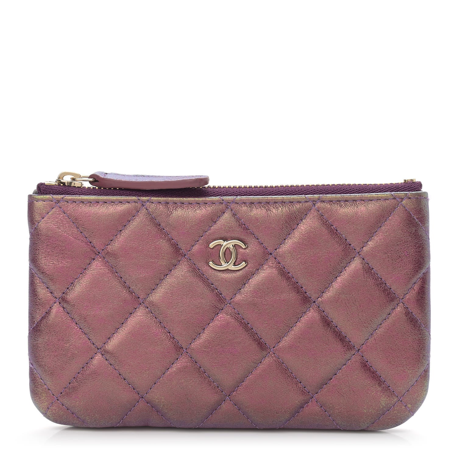 Chanel Iridescent Lambskin Quilted Small Cosmetic Case Purple 1 of 9