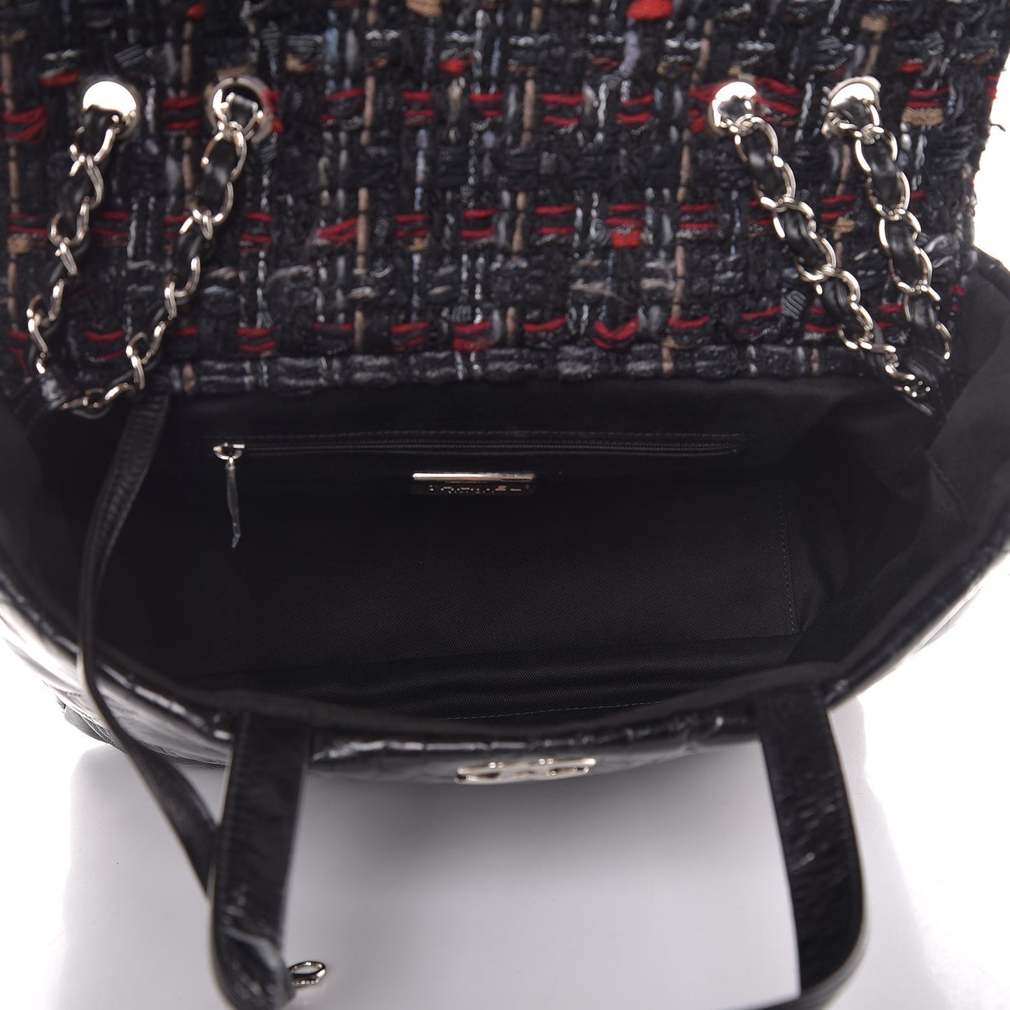 Glazed Calfskin Quilted Tweed Portobello Tote Black Red