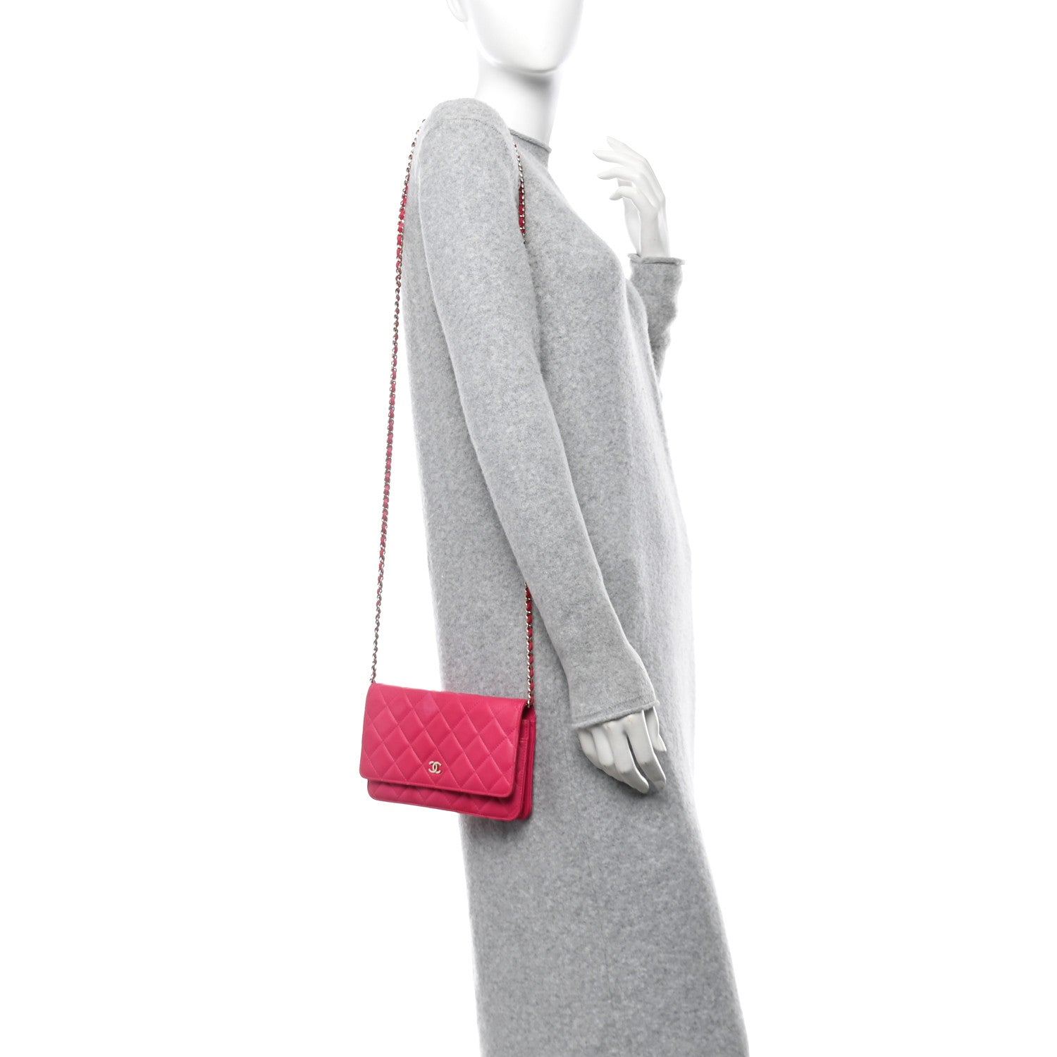 Chanel Lambskin Quilted Wallet On Chain WOC Fuchsia 2 of 17