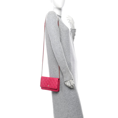Chanel Lambskin Quilted Wallet On Chain WOC Fuchsia 2 of 17