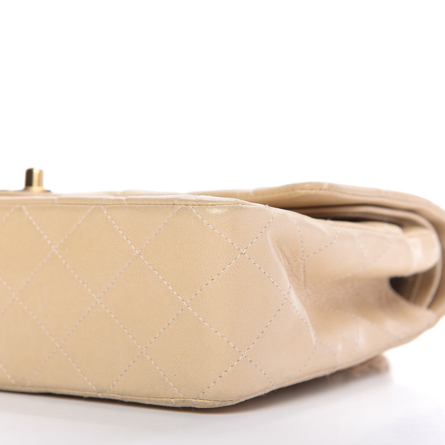 Lambskin Quilted Medium Double Flap Beige