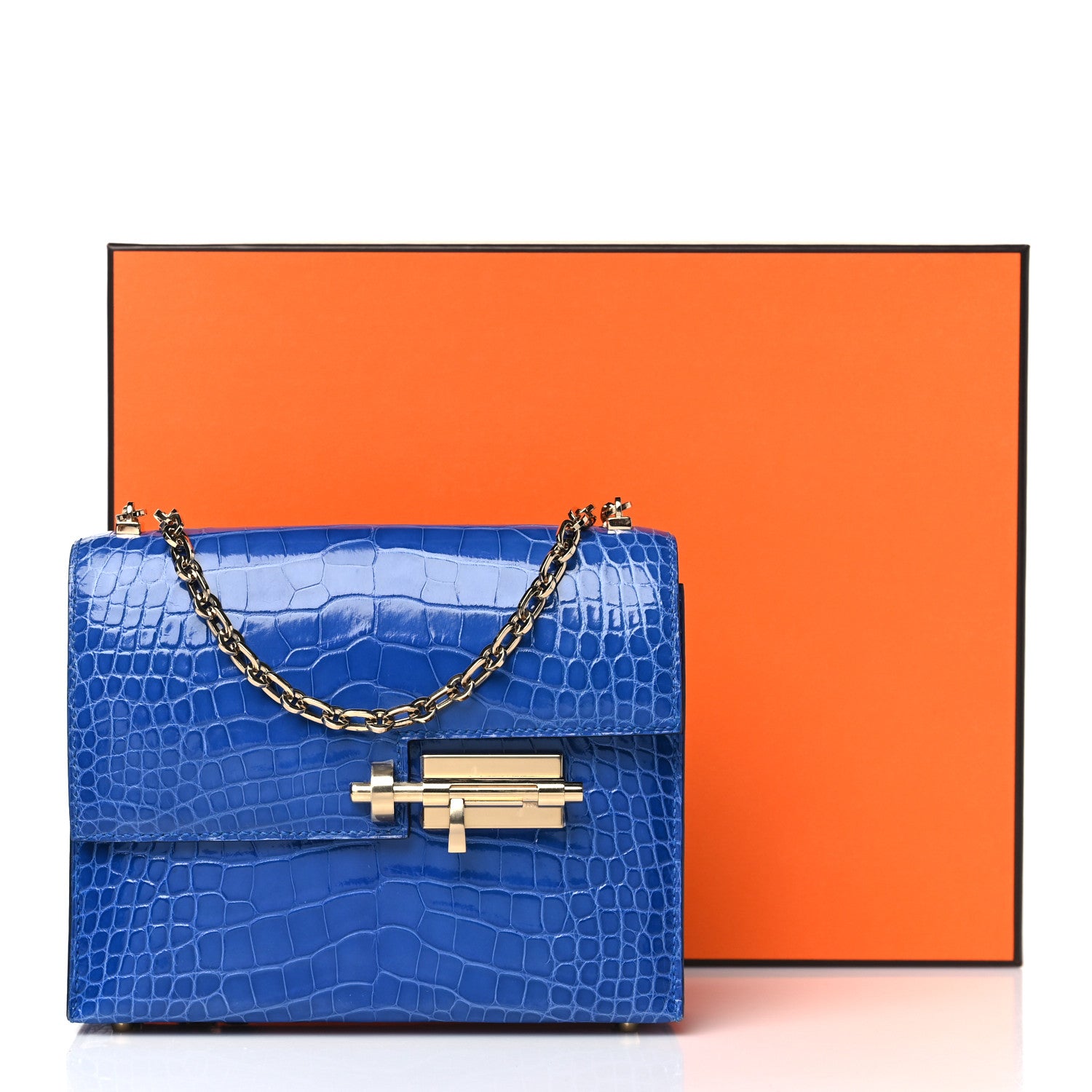 Hermes Shiny Alligator Mini Verrou Chaine Bag Bleu Electrique 11 of 11