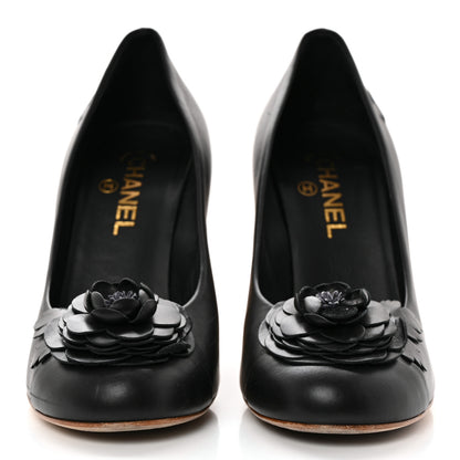 Chanel Calfskin Camellia High Pumps 40.5 Black Gold 2 of 13