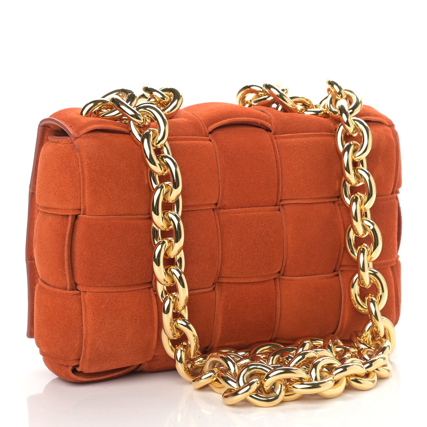 Suede Maxi Intrecciato Padded Chain Cassette Crossbody Bag
