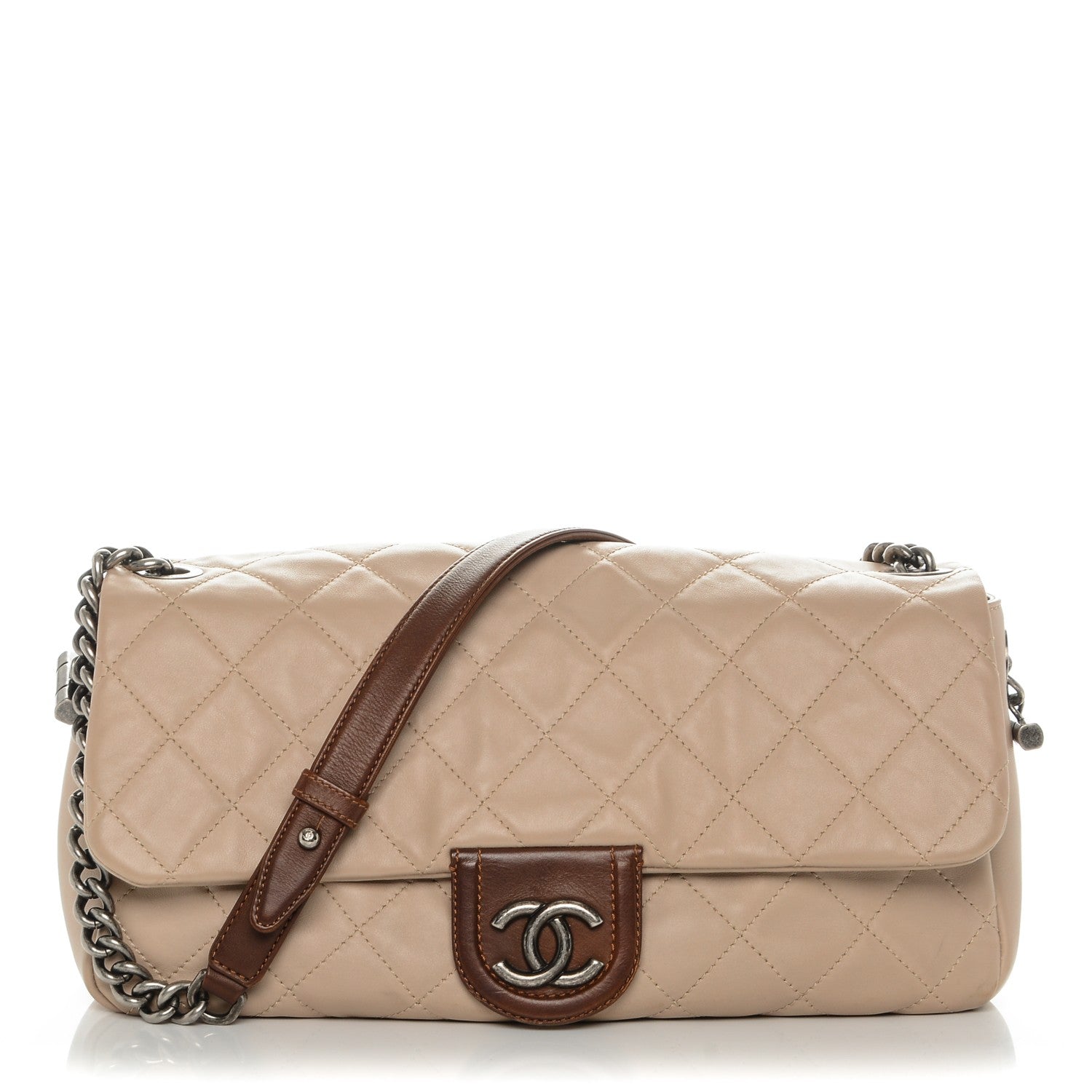Chanel Calfskin Large Country Chic Flap Ecru Brown 1 of 7