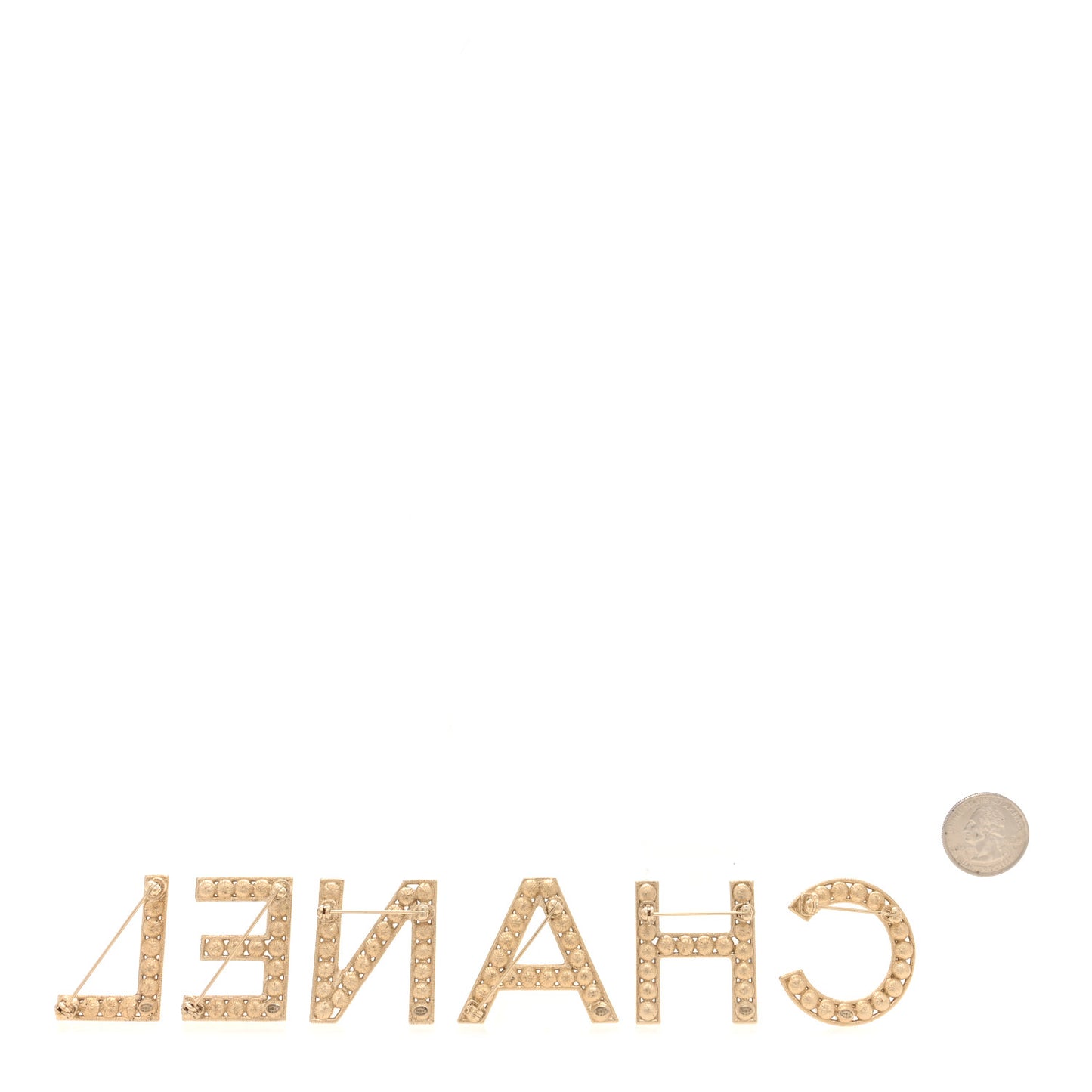 Crystal Cha-Nel Logo Brooch Set Gold