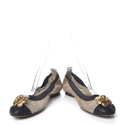 Chanel Perforated Elastic Camellia Ballerina Flats 40 Gold Black 5 of 14