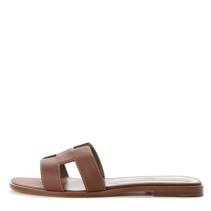 Hermes Box Calfskin Oran Sandals 38 Gold 1 of 10