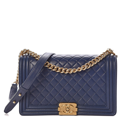 Chanel Lambskin Quilted New Medium Boy Flap Dark Navy Blue 1 of 11