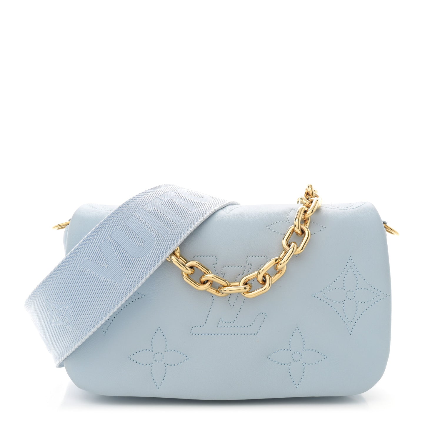 Calfskin Bubblegram Wallet On Strap Ice Blue