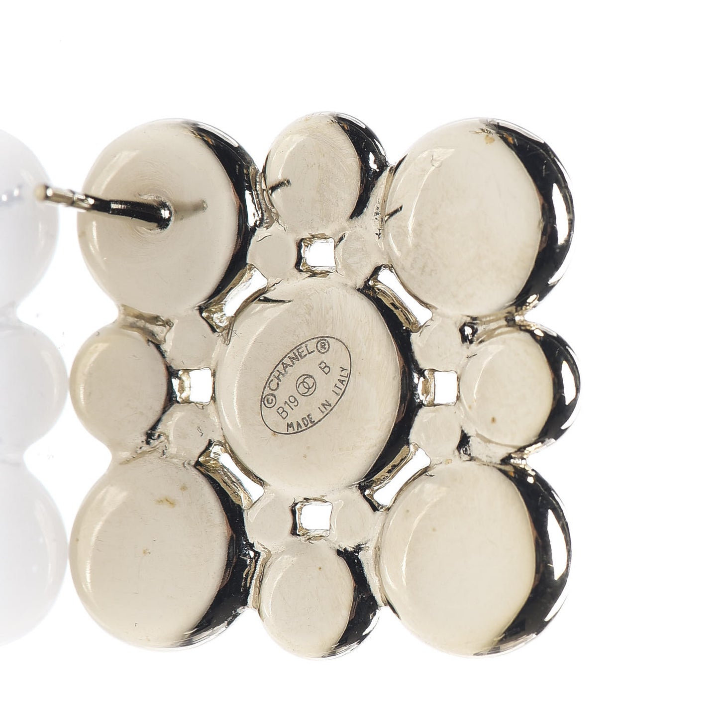 Enamel Pearl Crystal CC Earrings Black Gold