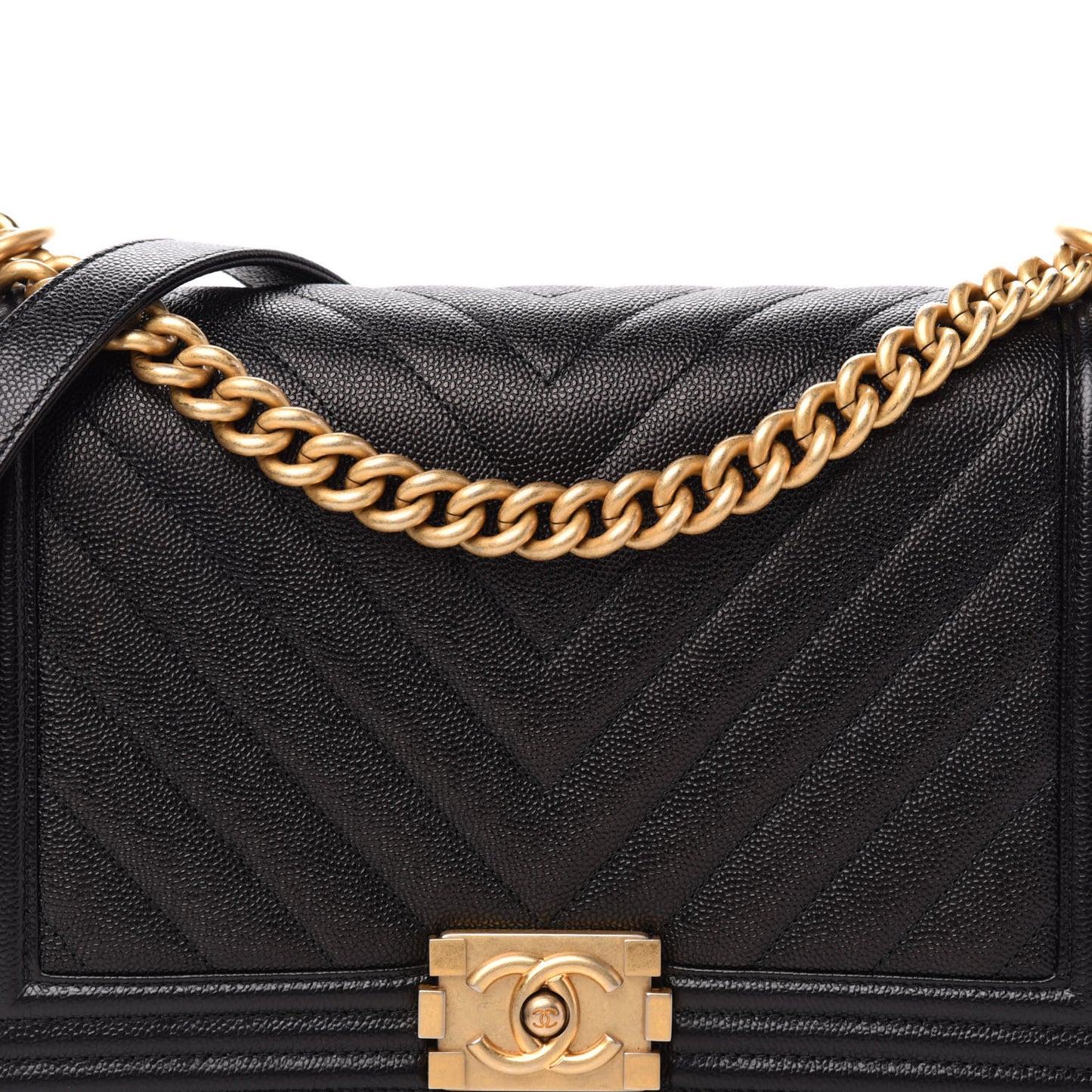 Caviar Chevron Quilted New Medium Boy Flap Black