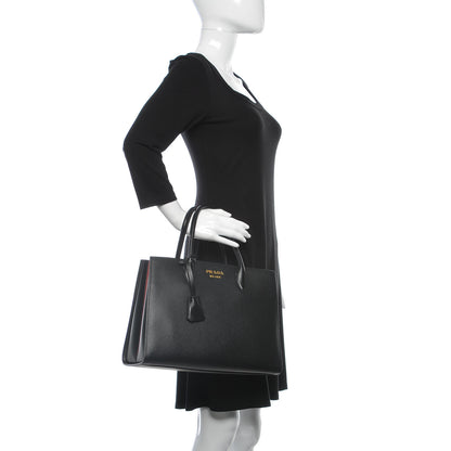 Prada Saffiano City Calfskin Large Bibliothèque Top Handle Black Fuoco 3 of 10