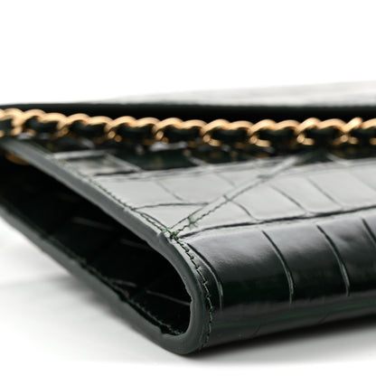Chanel Calfskin Crocodile Embossed Envelope Clutch With Chain Emerald 9 of 10
