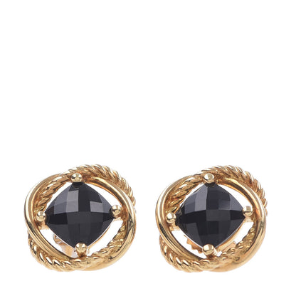 David Yurman 18K Yellow Gold Black Onyx 7mm Infinity Earrings 1 of 5