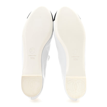 Chanel Lambskin Knit Grosgrain Cap Toe CC Ballerina Flats With Leg Warmers 38.5 White Black 7 of 11