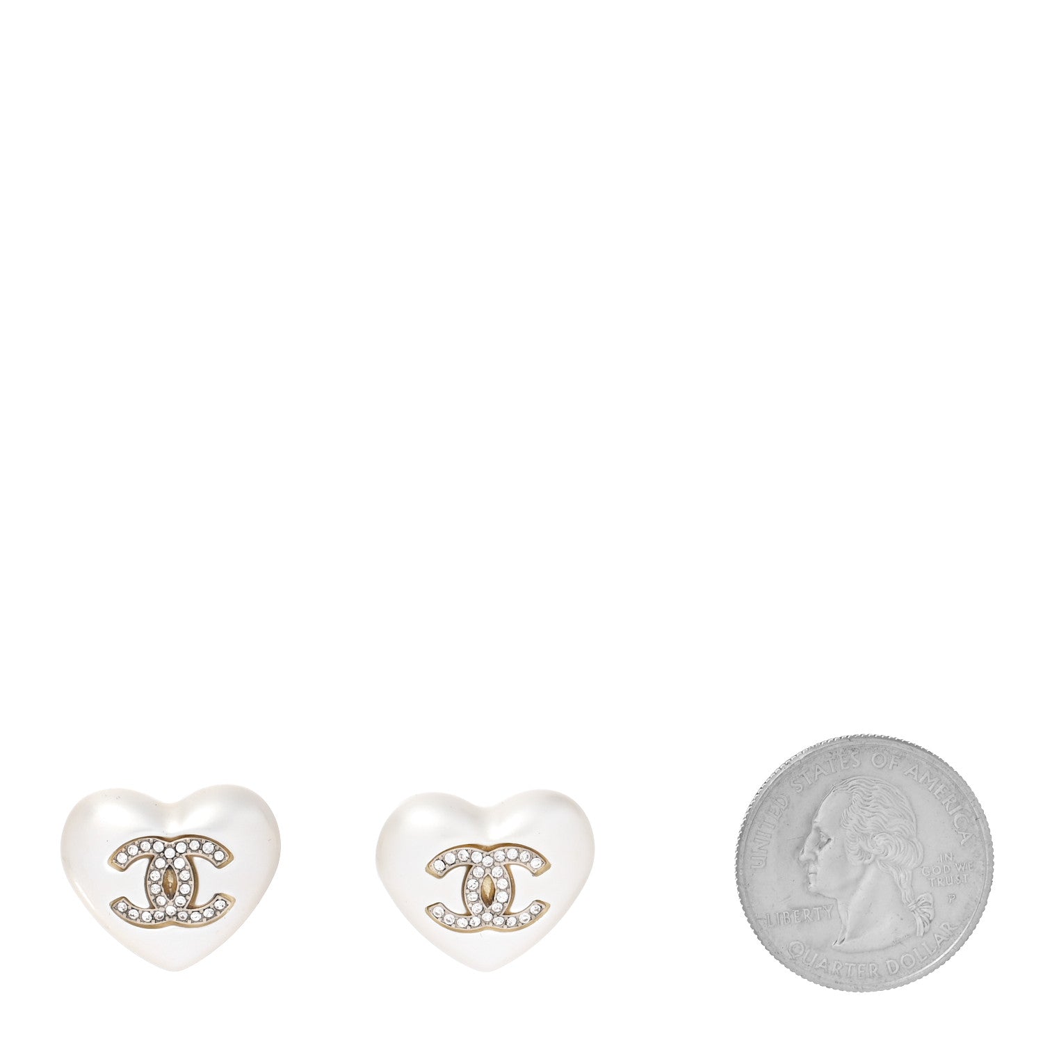 Chanel Pearl Crystal CC Heart Earrings Gold 2 of 5
