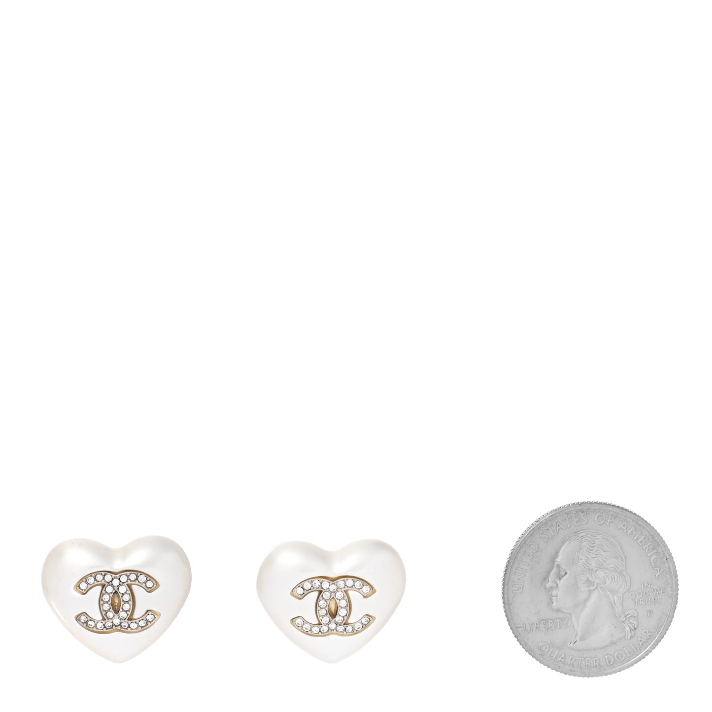 Pearl Crystal CC Heart Earrings Gold