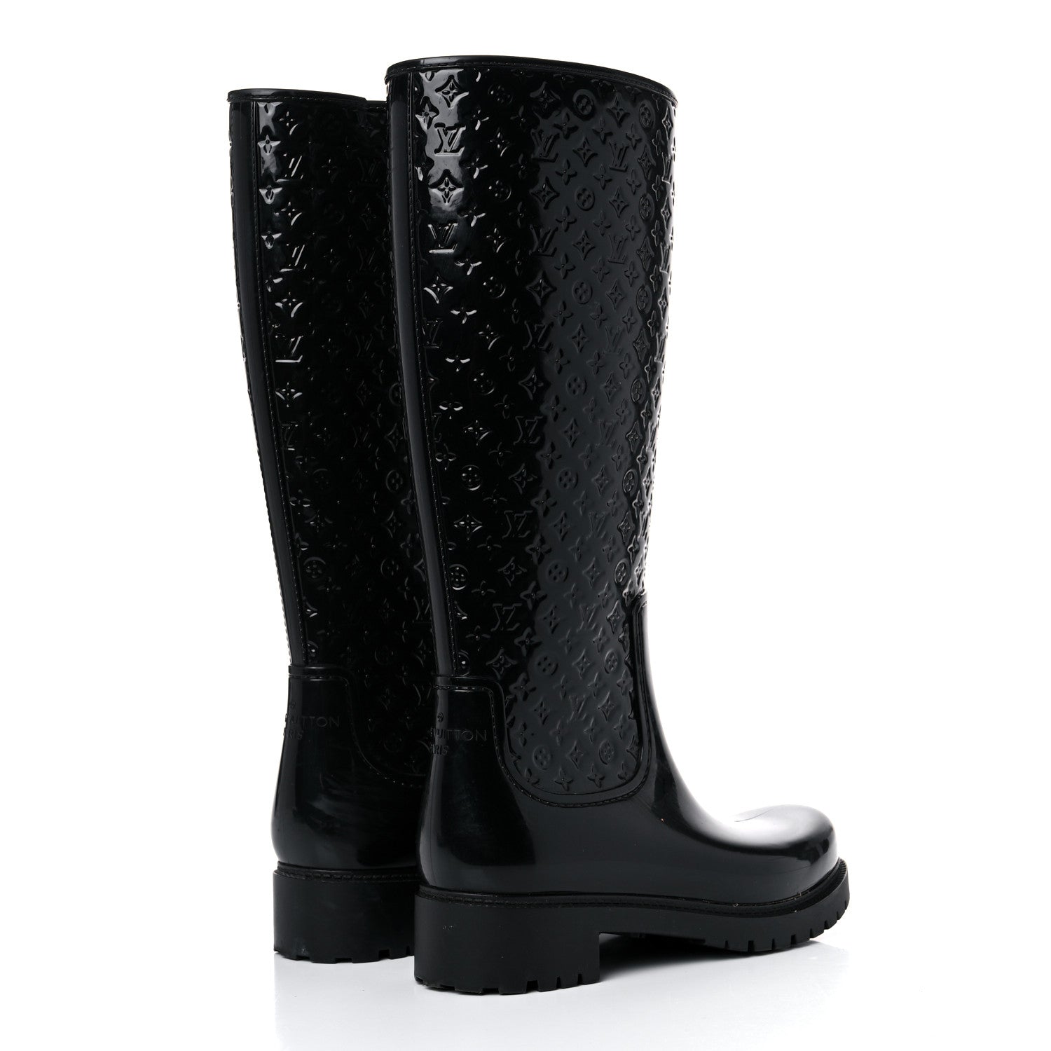Louis Vuitton Rubber Embossed Monogram Splash Rain Boots 38 Black 4 of 15