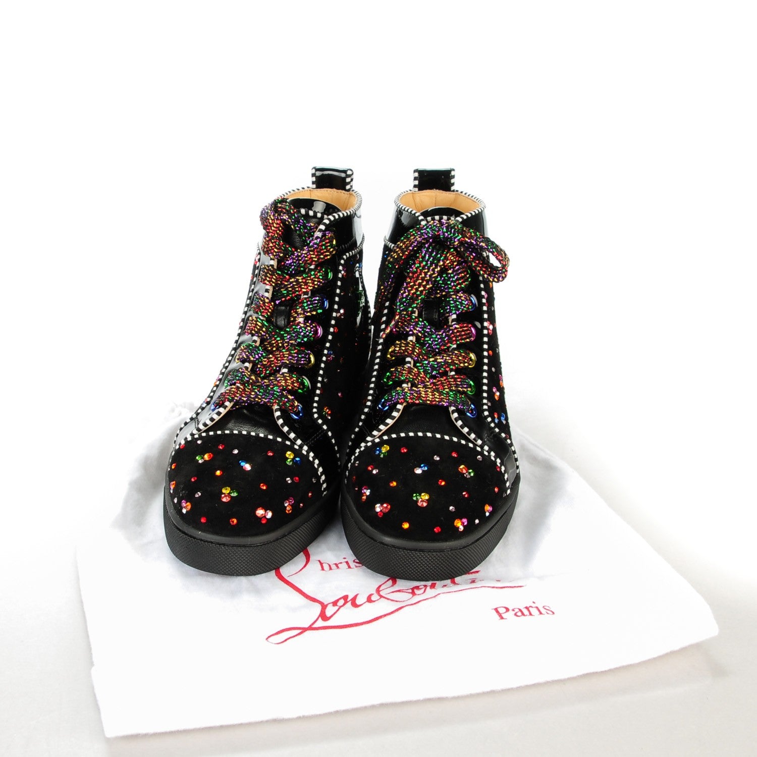 Christian Louboutin Suede Patent Louis Clair De Lune Flat Sneakers 37 Version Black Multicolor 9 of 9