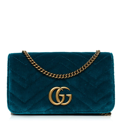Gucci Velvet Matelasse GG Marmont Mini Bag Pavone Cyan 1 of 9