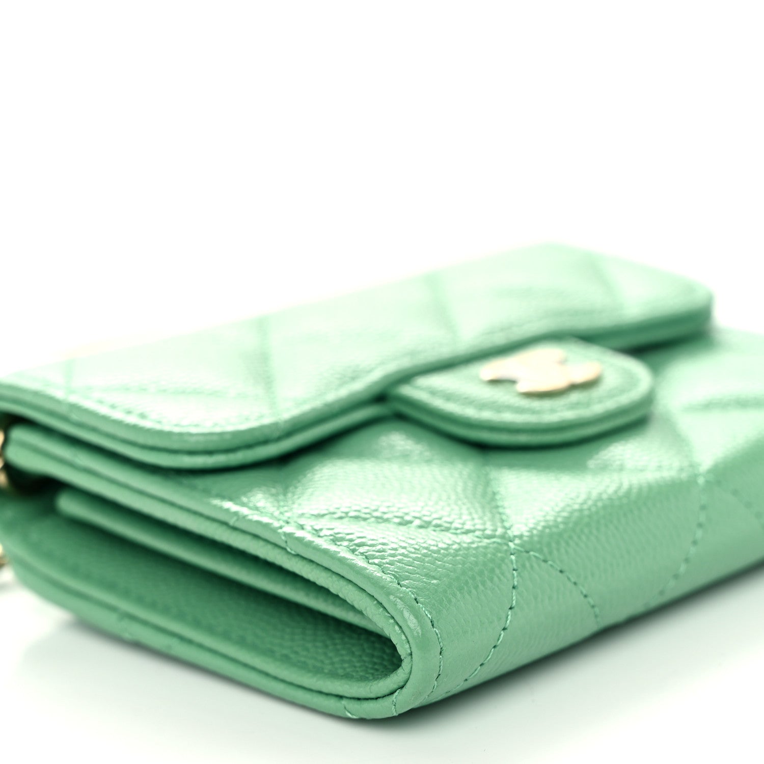 Chanel Caviar Quilted Flap Card Holder On Chain Light Green 10 of 11