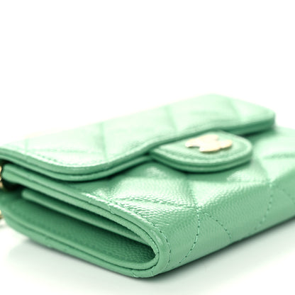 Chanel Caviar Quilted Flap Card Holder On Chain Light Green 10 of 11