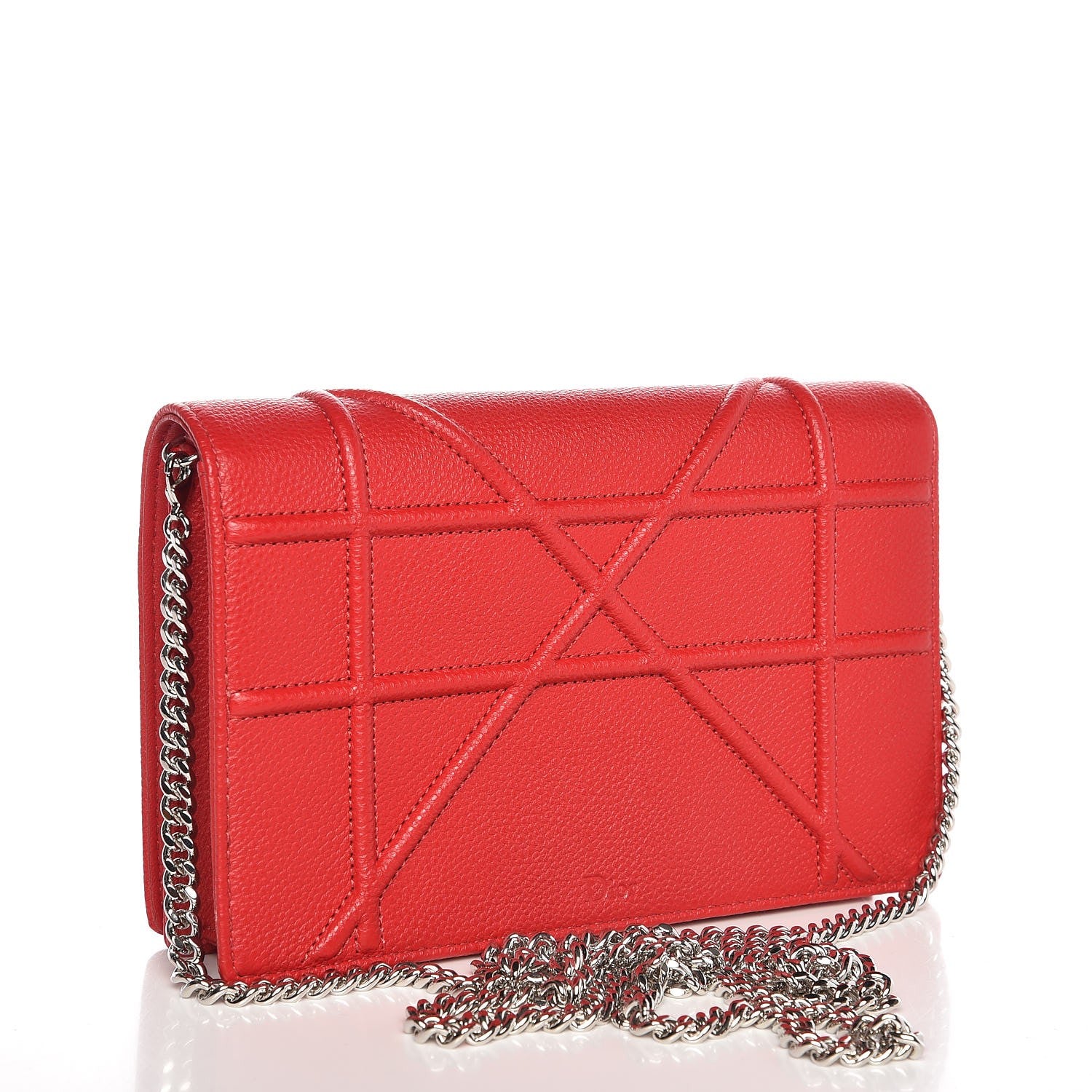 Christian Dior Grained Calfskin Diorama Wallet on Chain Pouch Rouge Vif 3 of 8