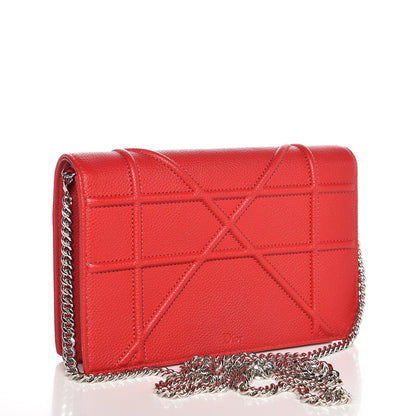 Christian Dior Grained Calfskin Diorama Wallet on Chain Pouch Rouge Vif 3 of 8
