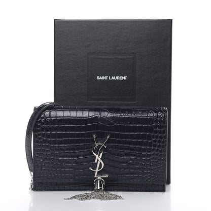 Mansur Gavriel Calfskin Crocodile Embossed Kate Monogram Tassel Chain Wallet Deep Marine 9 of 9