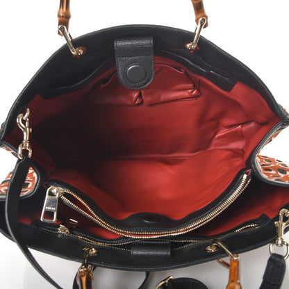Gucci Calf Hair Leopard Print Large Bamboo Shopper Tote Red 7 of 10