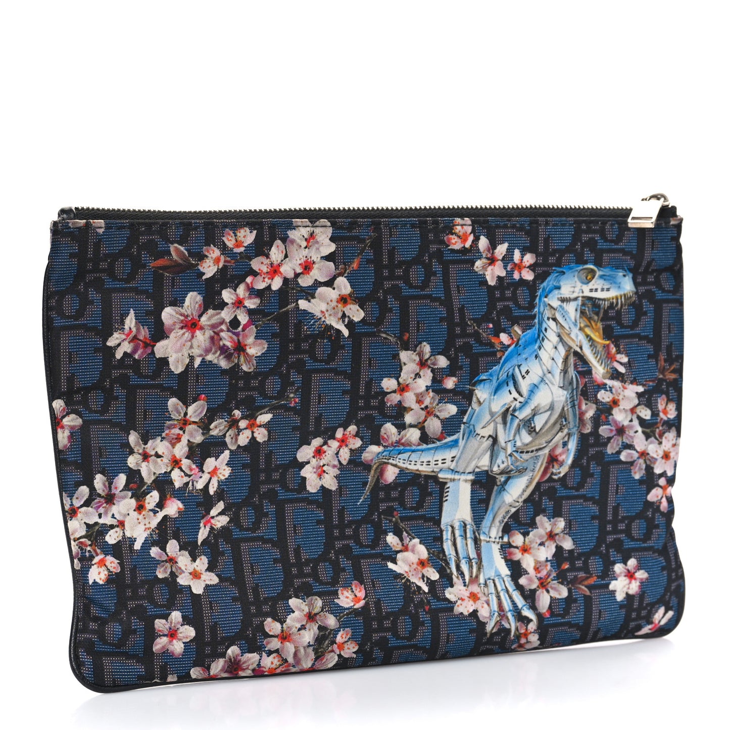 x Sorayama Nylon Grained Calfskin Oblique Zipped Pouch Navy Blue