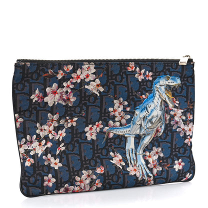 Christian Dior x Sorayama Nylon Grained Calfskin Oblique Zipped Pouch Navy Blue 3 of 9