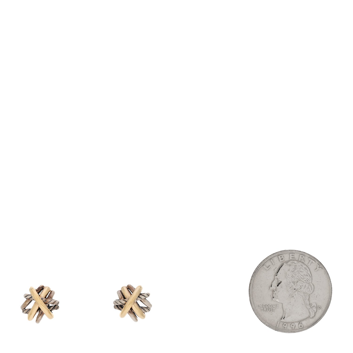 David Yurman Sterling Silver 18K Yellow Gold Crossover Stud Earrings 2 of 4