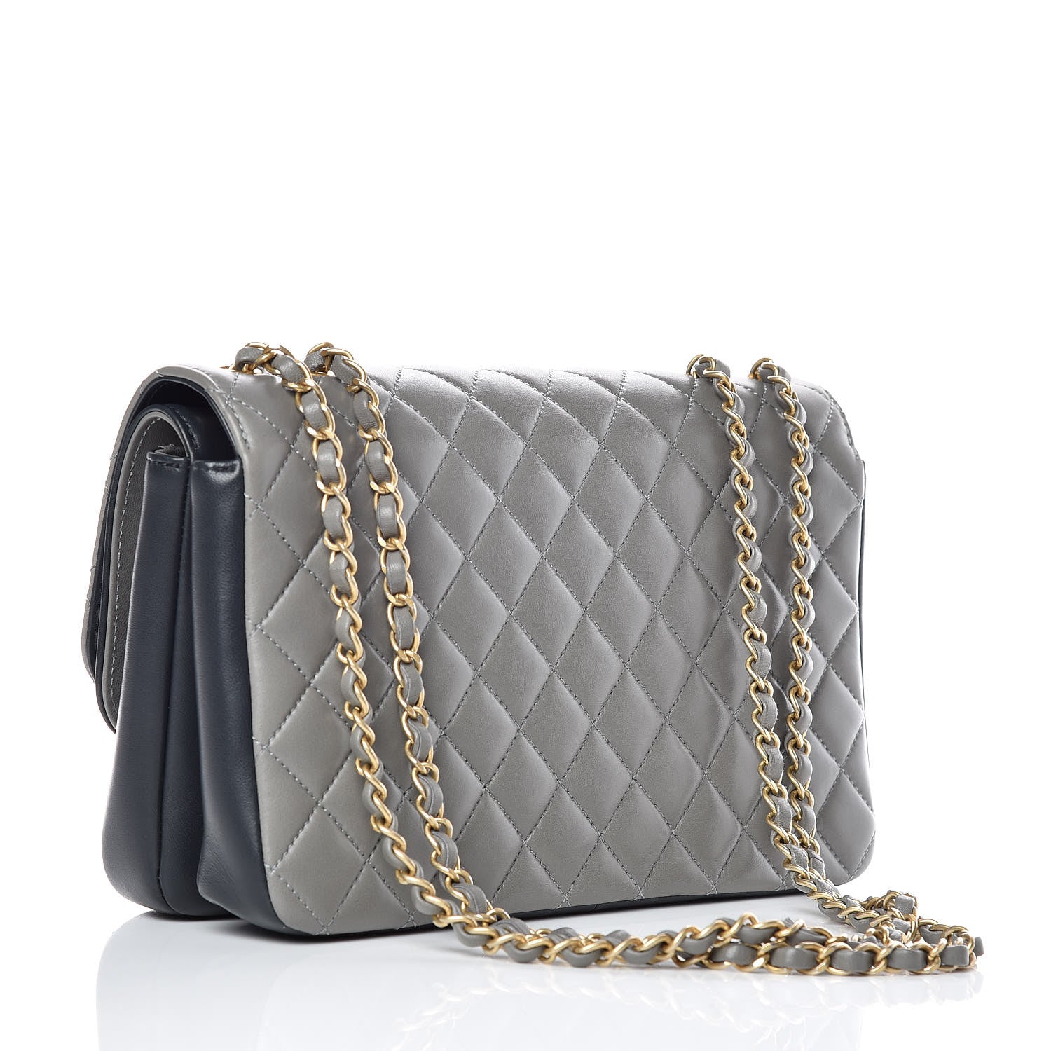 Chanel Lambskin Quilted Large CC Chic Flap Grey Dark Navy 3 of 10
