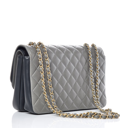 Chanel Lambskin Quilted Large CC Chic Flap Grey Dark Navy 3 of 10