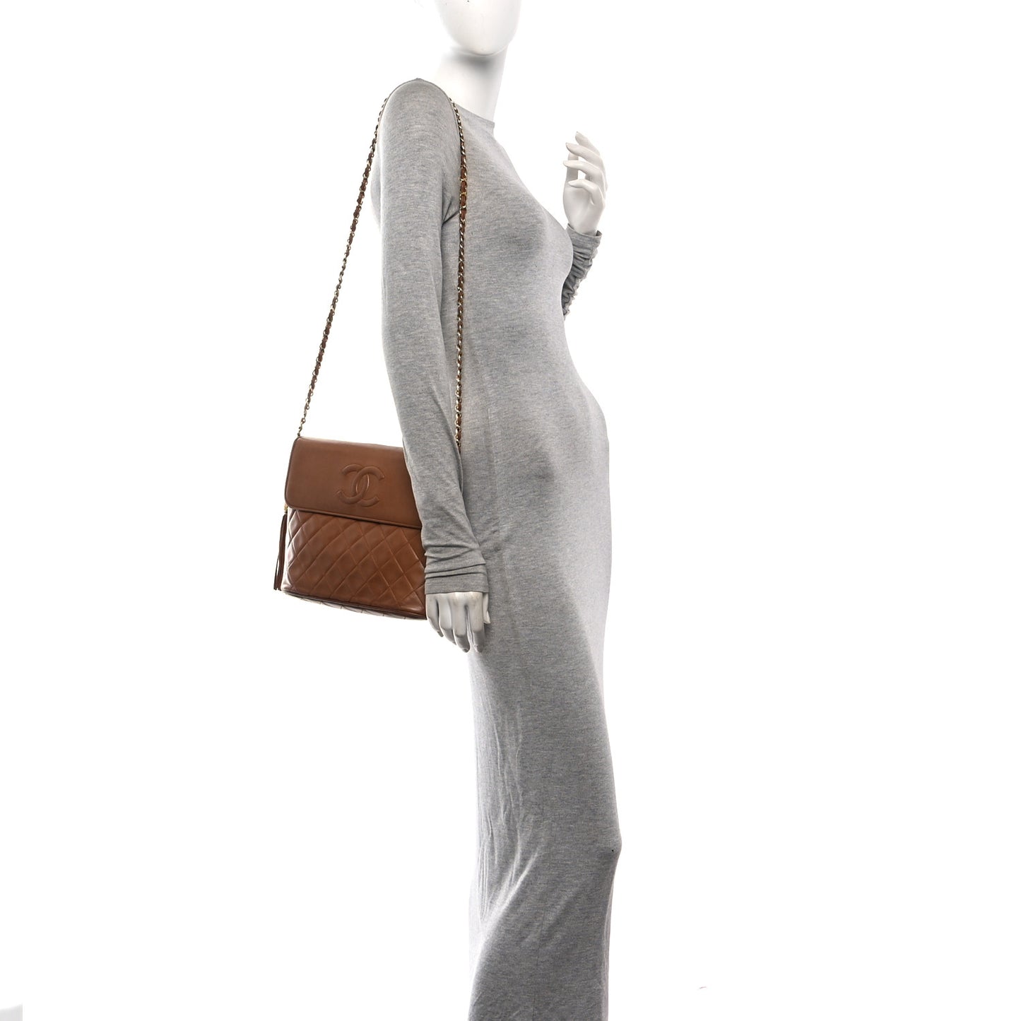 Lambskin Quilted CC Tassel Shoulder Bag Brown