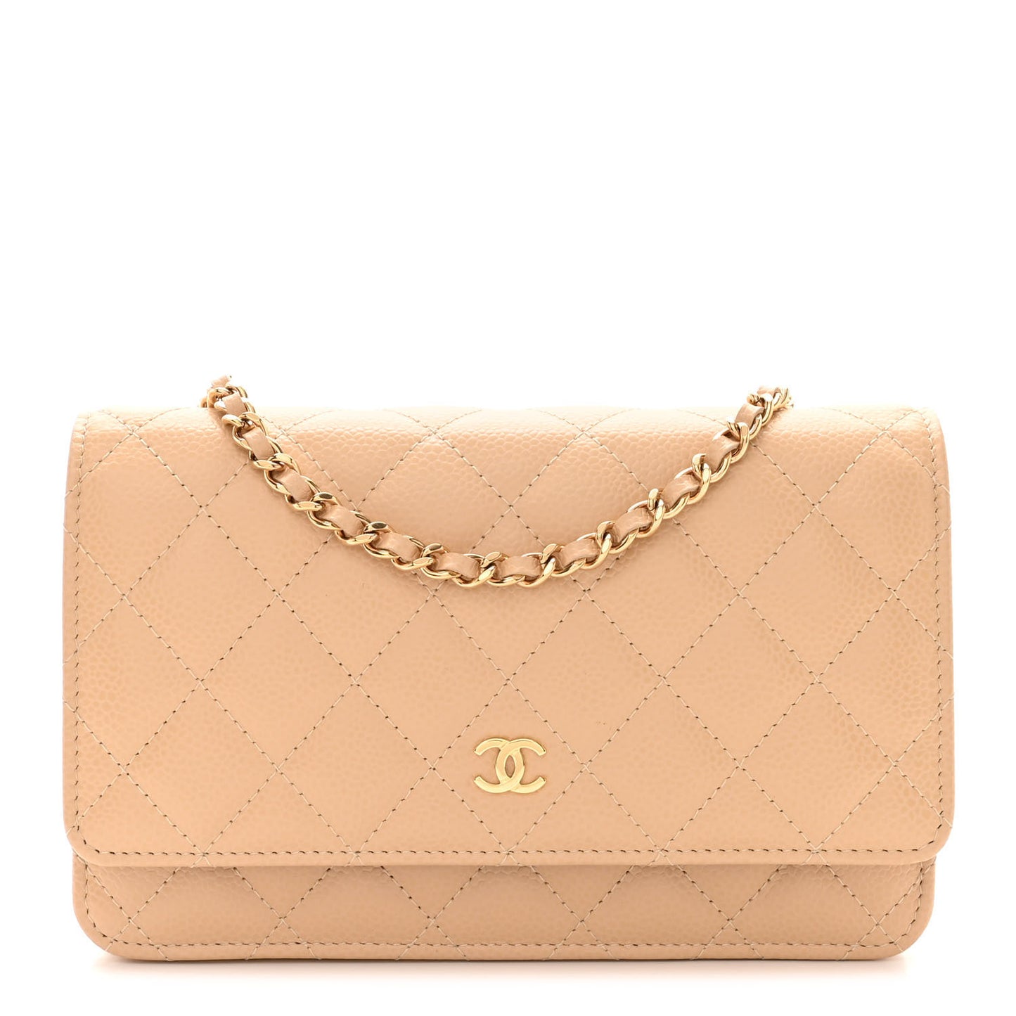 Caviar Quilted Wallet On Chain WOC Beige