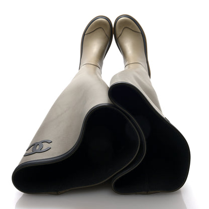 Chanel Caoutchouk CC Knee High Boots 39 Dark Beige Black 2 of 9