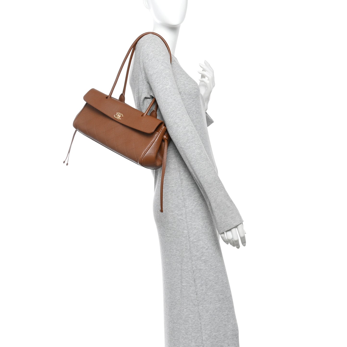 Grained Calfskin Stitched Urban Essentials Small Shopping Bag Camel
