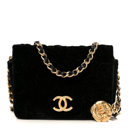 Chanel Velvet Quilted Camellia Velvet Flap Coin Purse With Chain Black 1 of 11