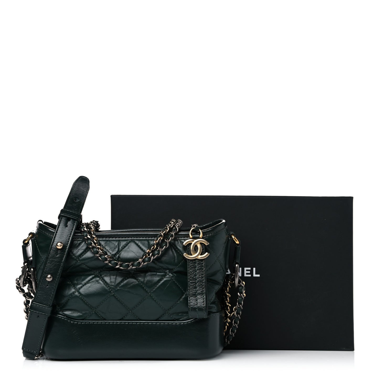 Aged Calfskin Quilted Small Gabrielle Hobo Dark Green