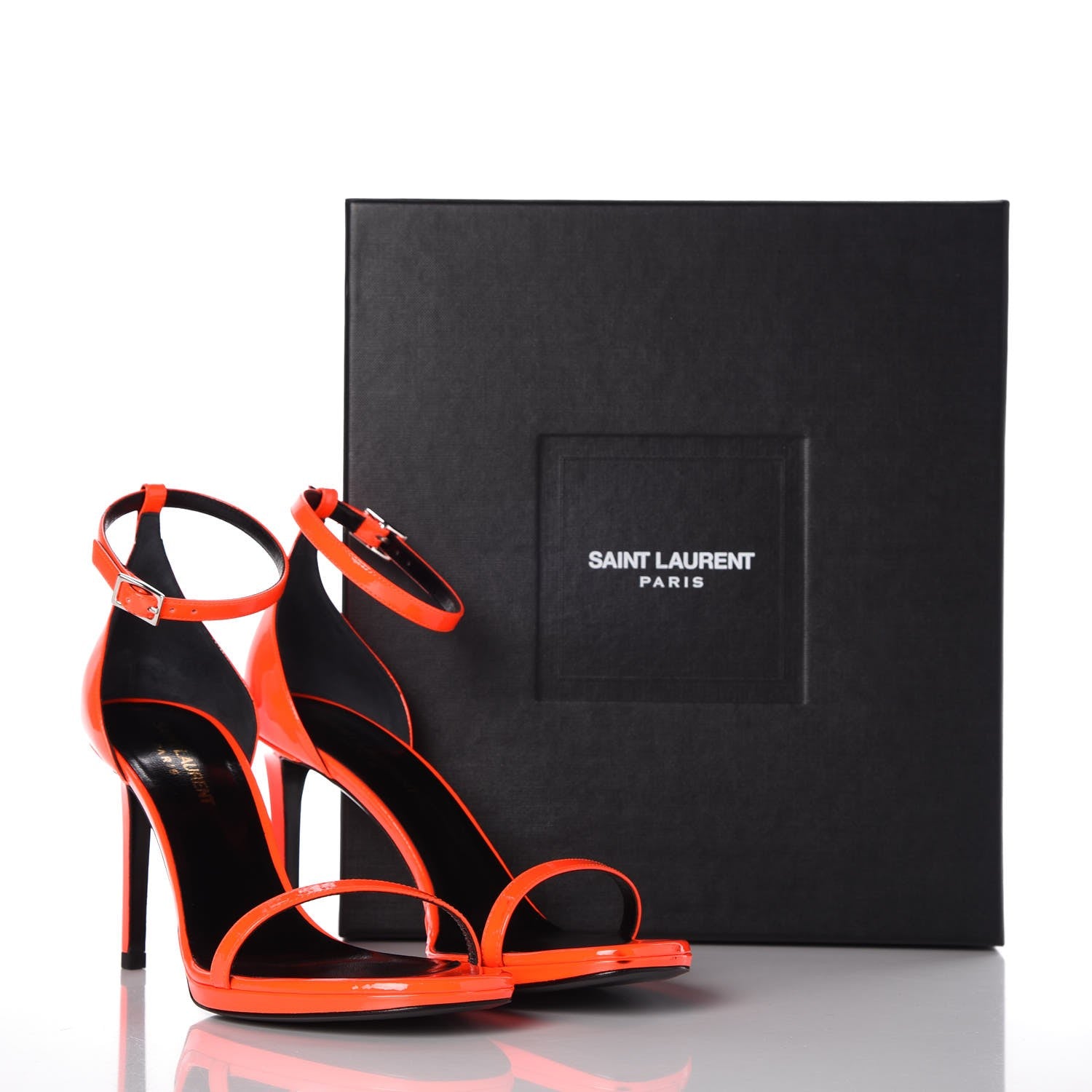 Saint Laurent Patent Calfskin Jane 80 Ankle Strap Sandals 38.5 Orange Fluo 13 of 13