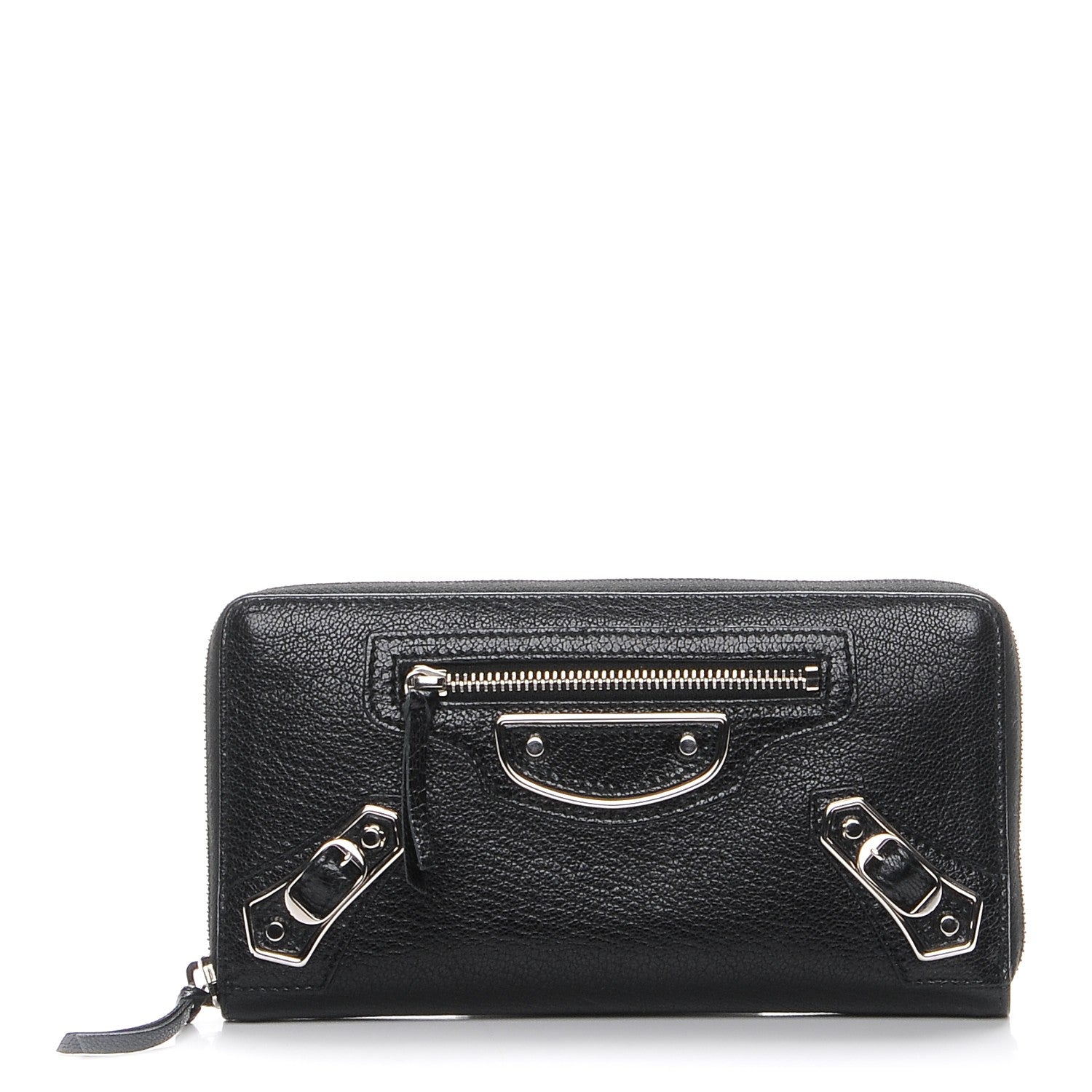 Balenciaga Chevre Silver Metallic Edge Hardware Zip Around Wallet Black 1 of 8