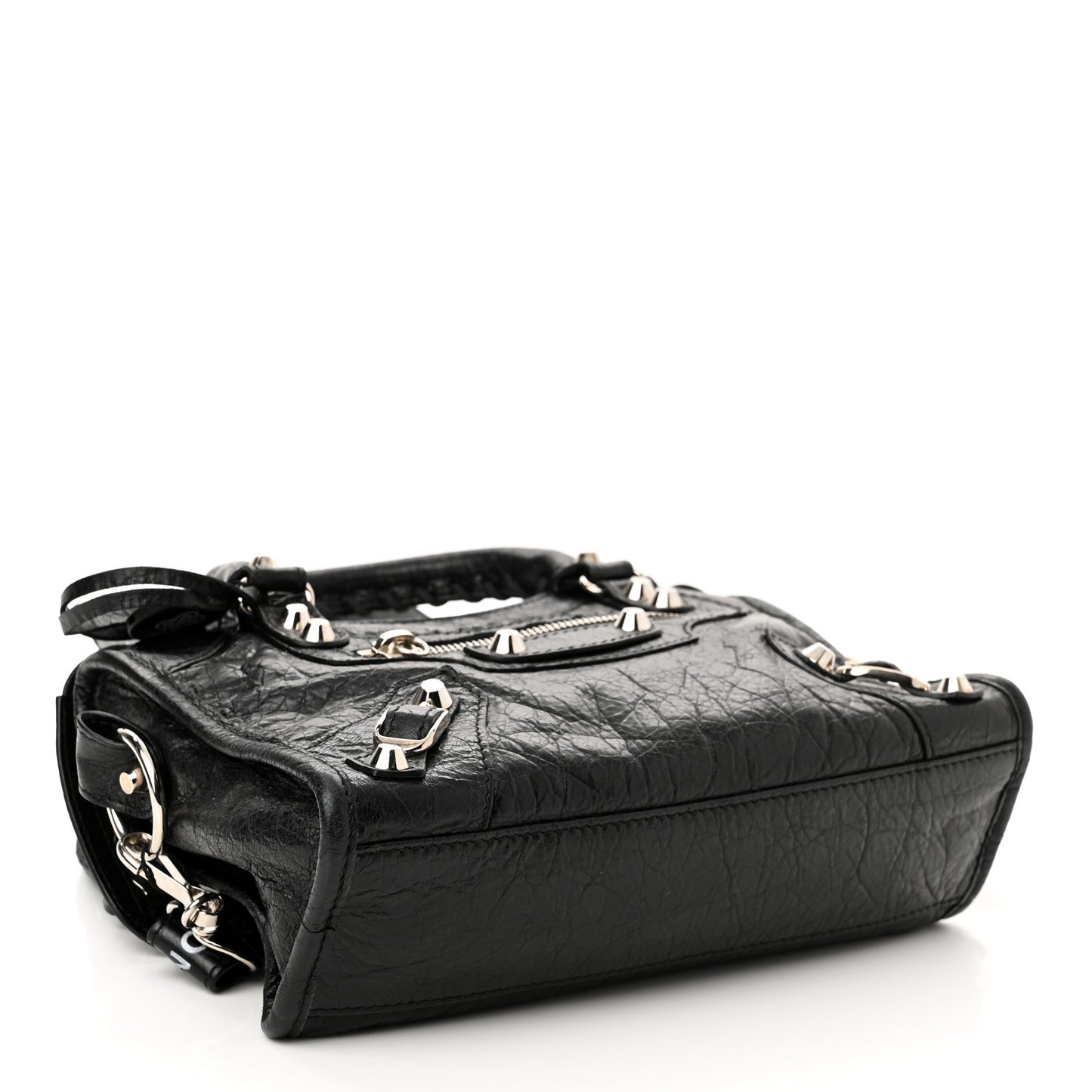 Agneau Classic Silver Hardware Mini City Logo Strap Black White