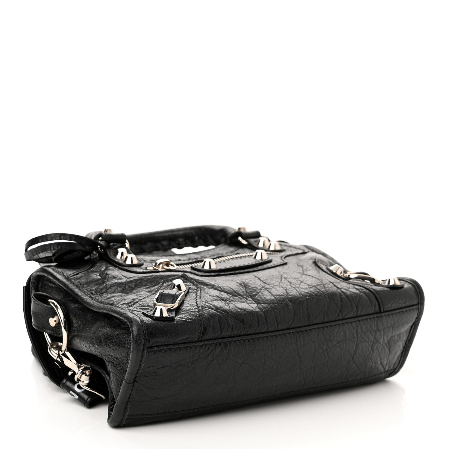 Balenciaga Agneau Classic Silver Hardware Mini City Logo Strap Black White 4 of 11